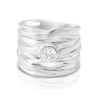 Ring in Solid Polished Sterling Silver composed of several coiled bands with white zirconia by Gexist®