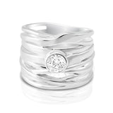 Ring in Solid Polished Sterling Silver composed of several coiled bands with white zirconia by Gexist®