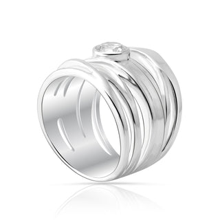 Ring in Solid Polished Sterling Silver composed of several coiled bands with white zirconia by Gexist®