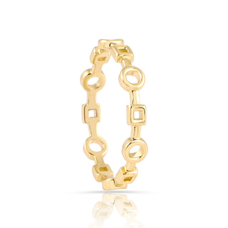 Ring in Sterling silver gold plated with alternating squares and rounds by Gexist®