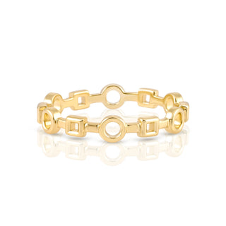 Ring in Sterling silver gold plated with alternating squares and rounds by Gexist®