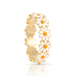 Ring in Sterling silver gold plated with enamel-coloured daisies by Gexist®