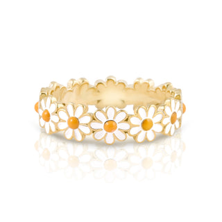 Ring in Sterling silver gold plated with enamel-coloured daisies by Gexist®
