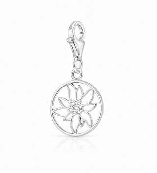 Round Edelweiss charm in rhodium-plated silver by Gexist®