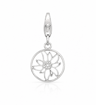 Round Edelweiss charm in rhodium-plated silver by Gexist®