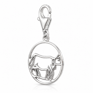 Round cow-shaped charm in rhodium-plated silver by Gexist®