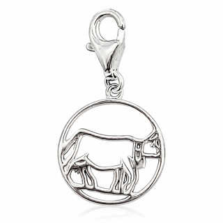 Round cow-shaped charm in rhodium-plated silver by Gexist®