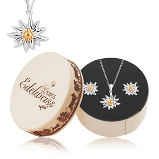 Set of Edelweiss Necklace and Earrings in shiny Bicolor Sterling Silver by Gexist®
