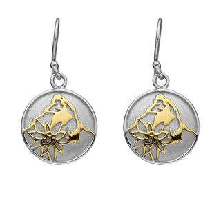 Set of Necklace and Earrings in Bicolor Sterling Silver with Matterhorn and Edelweiss pattern by Gexist®