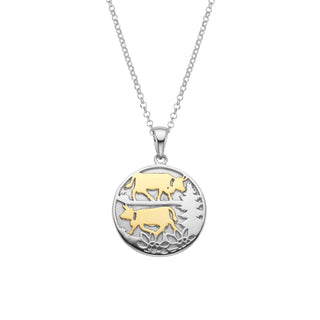 Set of Necklace and Earrings in Bicolor Sterling Silver with Poya pattern by Gexist®