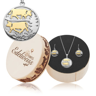 Set of Necklace and Earrings in Bicolor Sterling Silver with Poya pattern by Gexist®