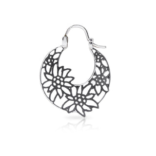Small Sterling Silver Edelweiss Rhodium Filigree Black Basket Earrings by Gexist®