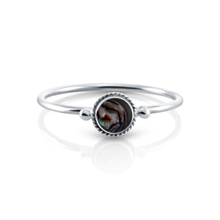 Small ring in Sterling Silver with a magnificent round multi-reflecting Abalone (Mother-of-Pearl) cab by Gexist®