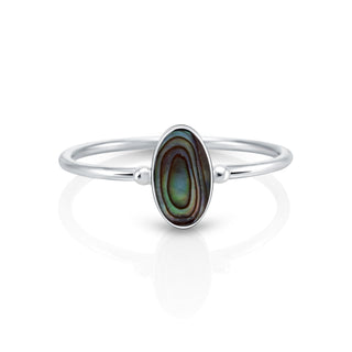 Small ring in Sterling Silver with a magnificent vertical oval Abalone with multiple reflections (Mother-of-Pearl) cab by Gexist®