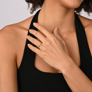 Small ring in Sterling silver gold plated shiny finish with vertical oval Turquoise cabochon by Gexist®