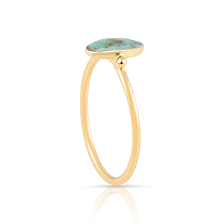 Small ring in Sterling silver gold plated shiny finish with vertical oval Turquoise cabochon by Gexist®