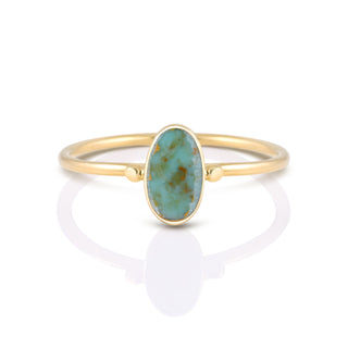 Small ring in Sterling silver gold plated shiny finish with vertical oval Turquoise cabochon by Gexist®