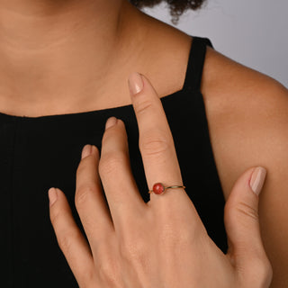 Small ring in Sterling silver gold plated with round cabochon sponge coral by Gexist®