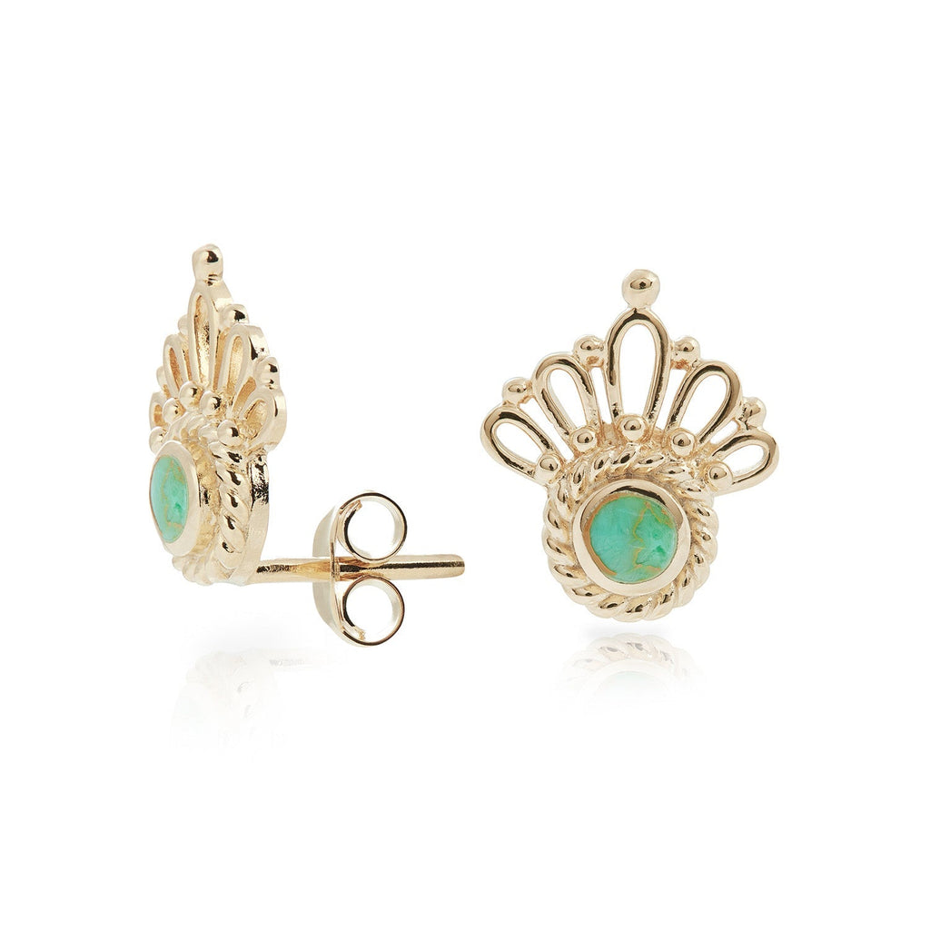 Small stud earrings in Sterling Silver, gold plating with Turquoise by Gexist®