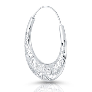 Sterling Silver Cambered Creole Earrings with Flower Filigree by Gexist®