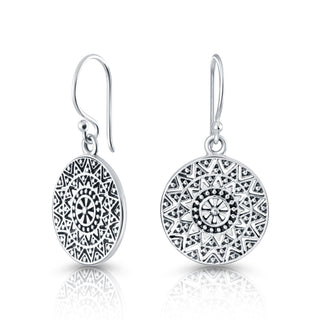 Sterling Silver Drop Earrings with Ethnic Motifs by Gexist®
