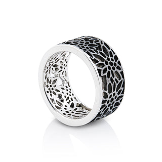 Sterling Silver Edelweiss Filigree Black Rhodium Ring by Gexist®
