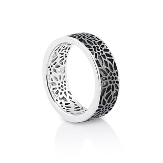 Sterling Silver Edelweiss Filigree Black Rhodium Ring by Gexist®
