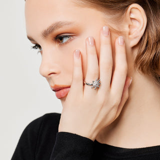 Sterling Silver Edelweiss Ring with Swiss Stone Cristal Quartz by Gexist®