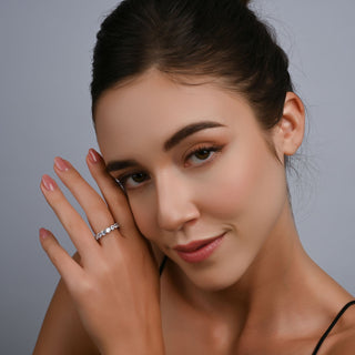 Sterling Silver Eternity ring adorned with Zircons mounted on claws all around the ring by Gexist®