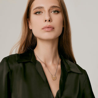 Sterling Silver Necklace with Gold Edelweiss Filigree Bicolor Basket Pendant by Gexist®