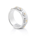 Sterling Silver Ring with Bicolor Edelweiss on Flat Profile, Satin Finish by Gexist®