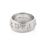 Sterling Silver Ring with Bicolor Edelweiss on Half Moon Profile and Satin Finish by Gexist®