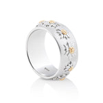 Sterling Silver Ring with Bicolor Edelweiss on Half Moon Profile and Satin Finish by Gexist®