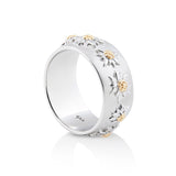 Sterling Silver Ring with Bicolor Edelweiss on Half Moon Profile and Satin Finish by Gexist®
