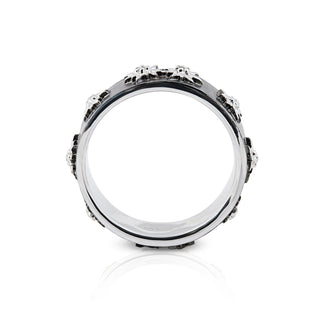 Sterling Silver Ring with Edelweiss on Flat Profile, Satin Finish and Black Rhodium by Gexist®