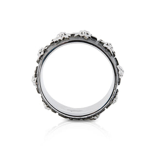Sterling Silver Ring with Edelweiss on Half Moon Profile, Black Rhodium and Satin Finish by Gexist®