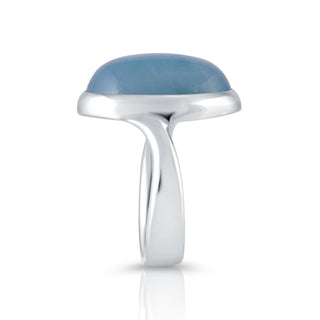 Sterling Silver Ring with magnificent Oval Aquamarine cab stone of the highest quality by Gexist®