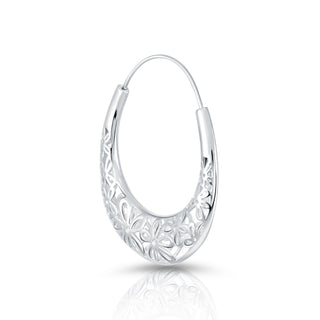 Sterling Silver Round Creole Earrings with Flower Filigree by Gexist®
