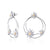 Sterling Silver Stud Earrings with three Bicolor satin Edelweiss on two shiny asymmetrical Hoops by Gexist®