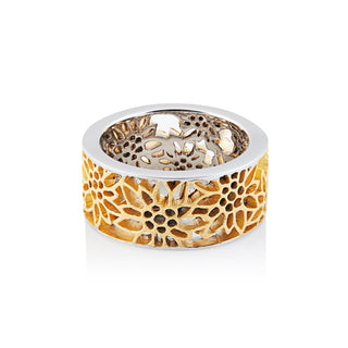 Sterling Silver Wide Ring With Edelweiss Filigree Bicolor by Gexist®
