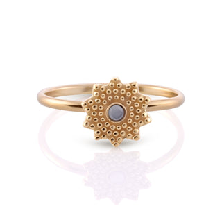 Sterling Silver Yellow Gold Ethno Style Plated Star Shaped Ring with Small Central Round Mother-of-Pearl Shell cab by Gexist®