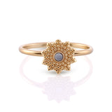 Sterling Silver Yellow Gold Ethno Style Plated Star Shaped Ring with Small Central Round Mother-of-Pearl Shell cab by Gexist®