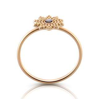 Sterling Silver Yellow Gold Ethno Style Plated Star Shaped Ring with Small Central Round Mother-of-Pearl Shell cab by Gexist®