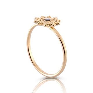 Sterling Silver Yellow Gold Ethno Style Plated Star Shaped Ring with Small Central Round Mother-of-Pearl Shell cab by Gexist®