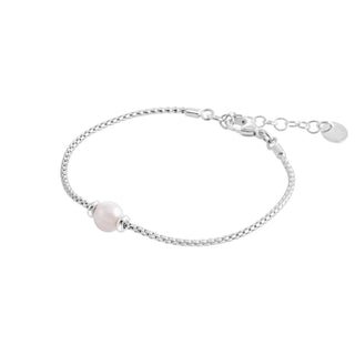 Sterling Silver bracelet featuring a shiny braided chain and a round white pearl by Gexist®