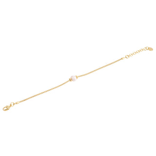 Sterling Silver bracelet plated in yellow gold with a shiny braided chain and round white pearl by Gexist®