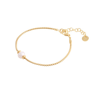 Sterling Silver bracelet plated in yellow gold with a shiny braided chain and round white pearl by Gexist®