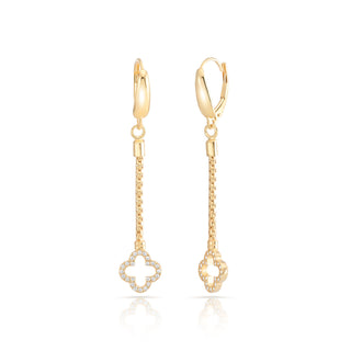 Sterling Silver earrings plated with yellow gold, braided chain with clover end cap set with white zircons by Gexist®