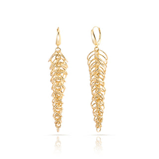 Sterling Silver earrings plated with yellow gold, elongated tree shape, multi-rings with a shiny, diamond-cut finish by Gexist®