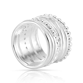 Sterling Silver intertwined ring, two fixed rings composed of small balls with a satin and shiny finish by Gexist®
